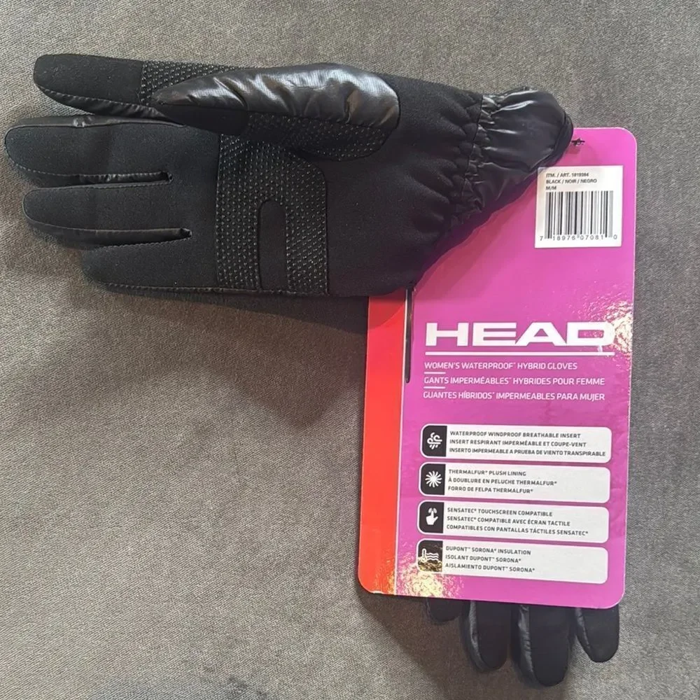 HEAD Women's Black Waterproof Hybrid Touchscreen Compatible Gloves Size M NEW